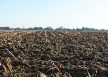 A close-up image of a freshly plowed farmland in springtime, ready for new crops.